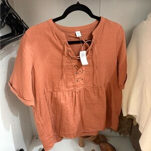 Old Navy Lace-Up Terracotta Blouse